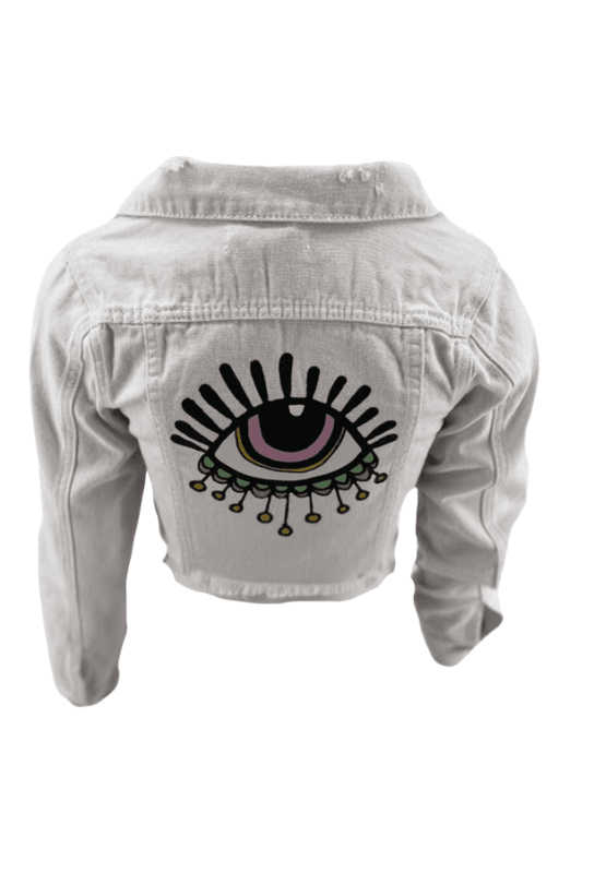 Mozzaar Cropped Denim Jacket White