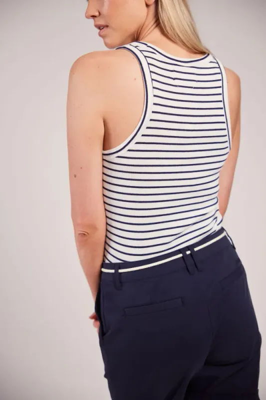 Sebago Vilma Ribbed Tank Top White Navy