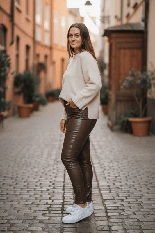 Qnuz Tights i Imitert Skinn Brun